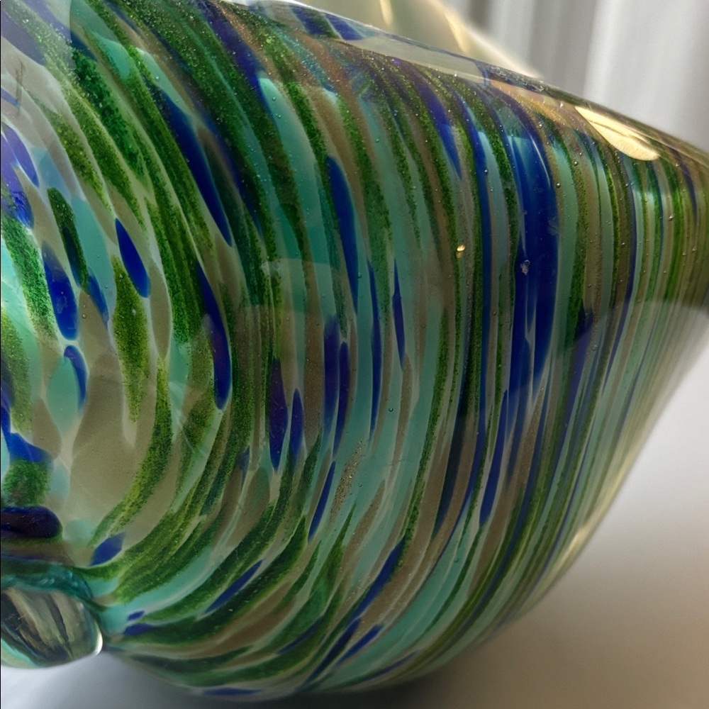 Handblown Blue & Green Swirl Glass Shell Sculpture - Picture 6 of 10